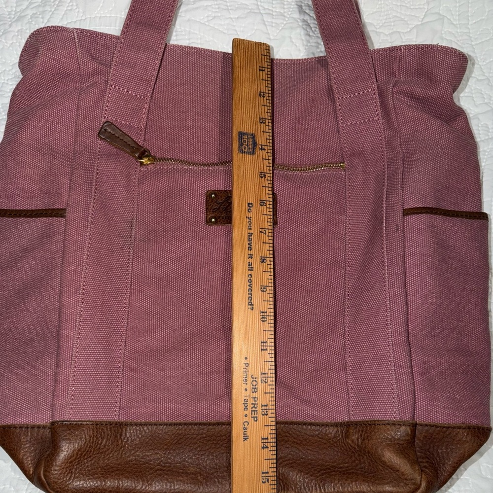 L.L. Bean Tote Canvas Bag Pink with Leather Bottom And Handles Rare Vintage - Picture 13 of 16